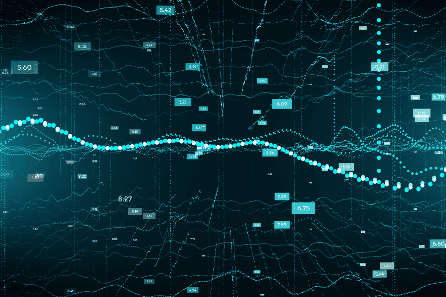 An abstract background featuring a flowing wave of data, symbolizing digital information and connectivity.