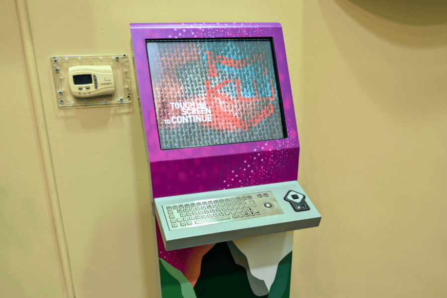 kiosk with touch screen to continue