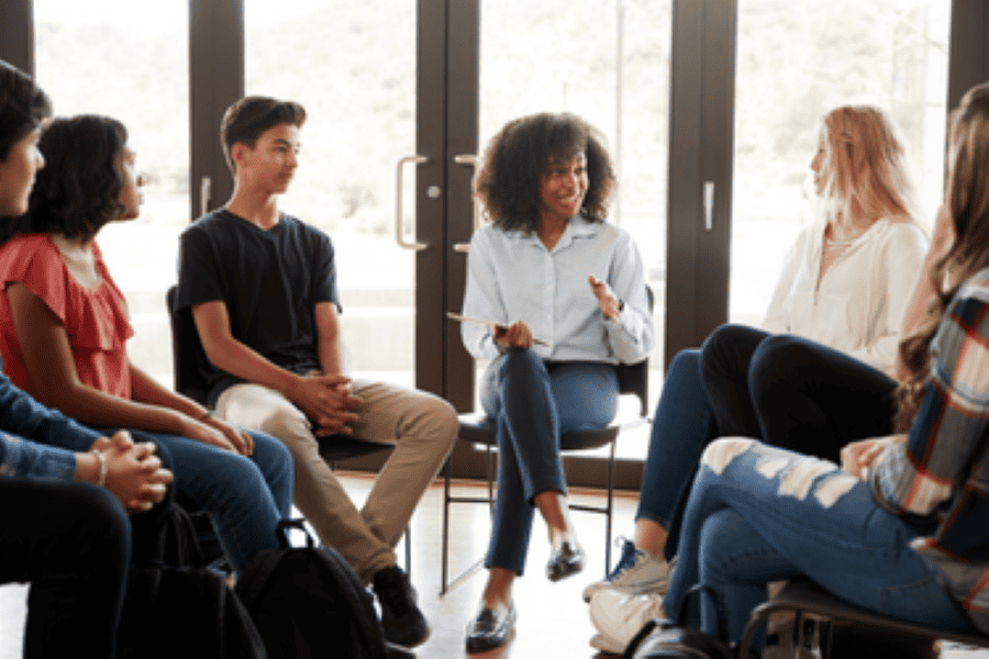 Woman conducting focus group