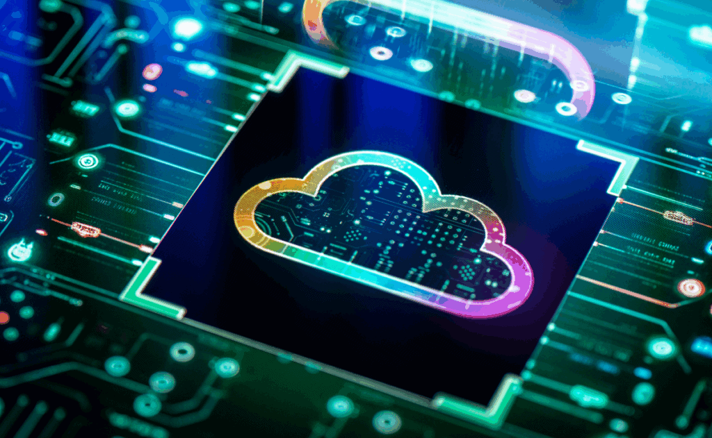 Digital image of a cloud on a piece of technology.