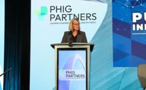 Sarah Wilson, Director Missouri Department of Health & Senior Services, delivers opening remarks during an event.