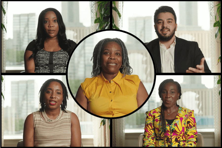 Screenshots of five staff members from the Detroit Department of health speaking in interviews.