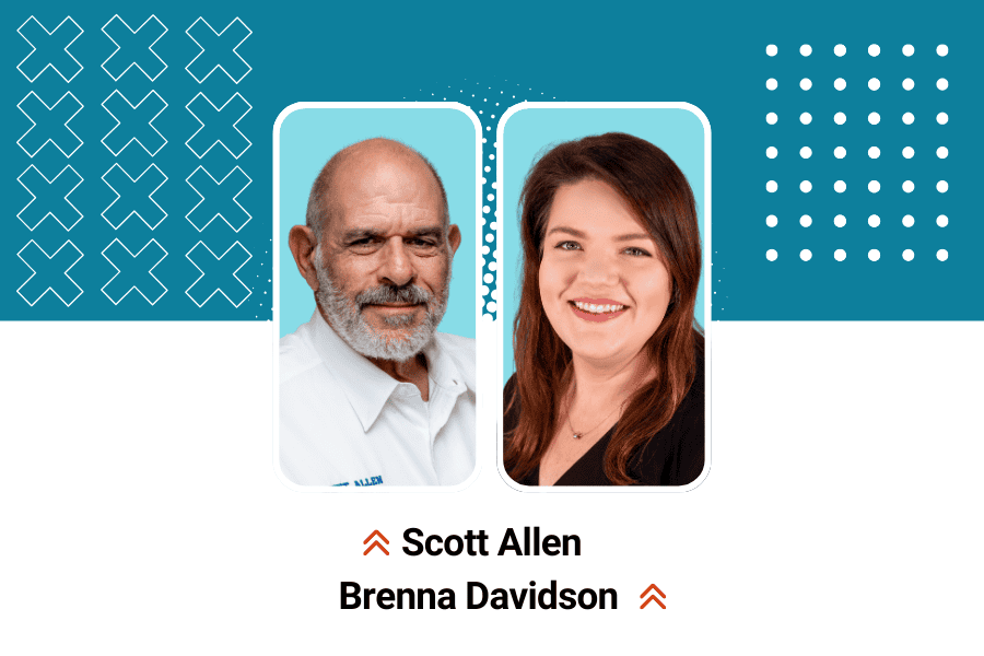 Headshots of Scott Allen and Brenna Davidson.