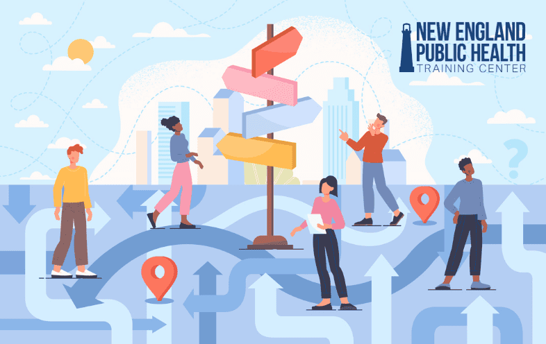 Illustration showing students considering different paths.