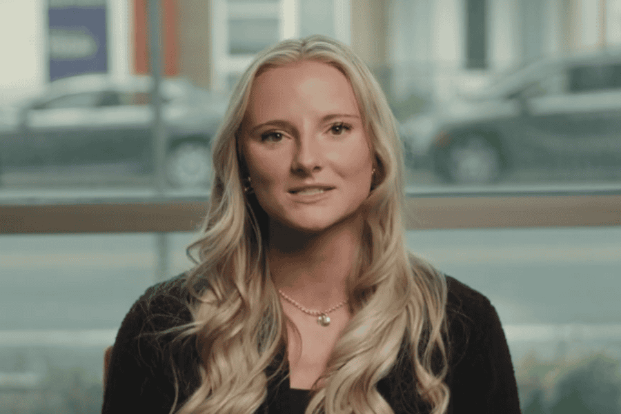 Image of Ashley Carroll, Workforce Training Program Administrator at the Kentucky Department, speaking in an interview.